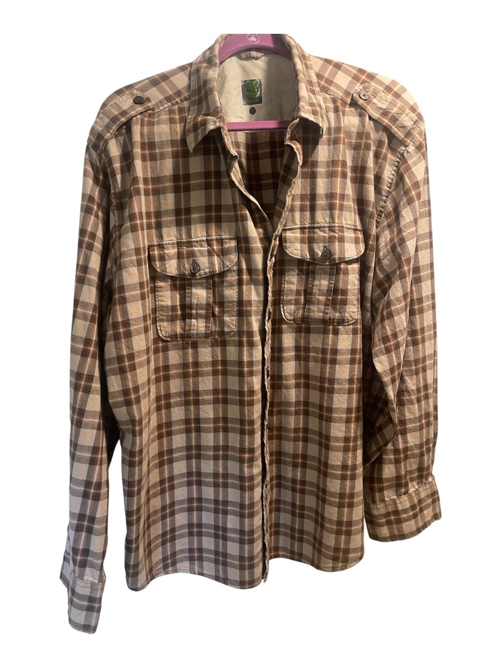Timberland Beige Brown Tan Flannel Shirt Size XL Casual Rustic Fall Winter